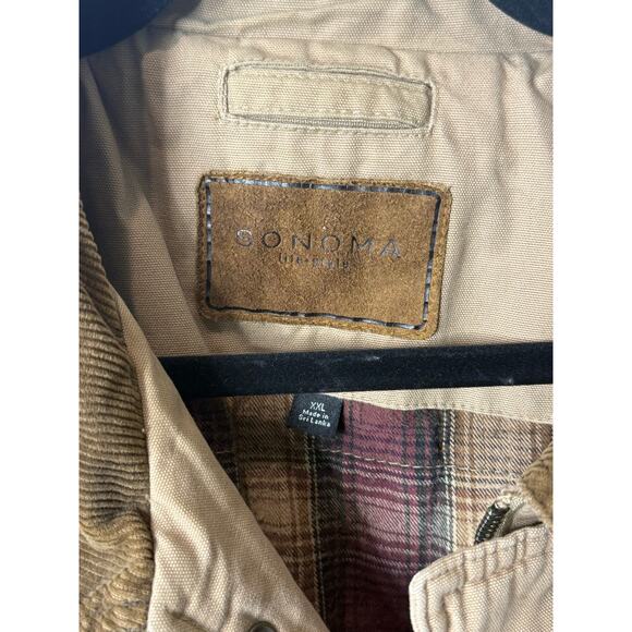Sonoma Chore Coat Men XXL Tan Brown Corduroy Collar Flannel Lined Full Zip - Picture 4 of 10